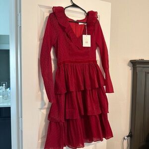 Rachel Parcell Red Ruffled Midi Dress